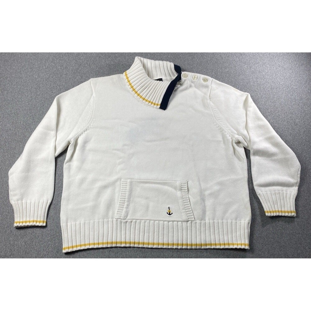 Nortonstudio Women Nautical Anchor Sweater Turtleneck Sz L Ivory With Pocket NWT
